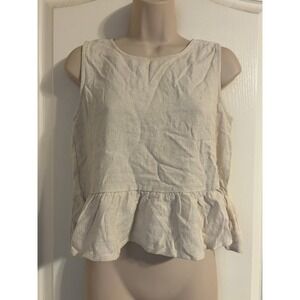 Petal + Pup Linen Blend Peplum Button Back Sleeveless Top Beige Womens US 4